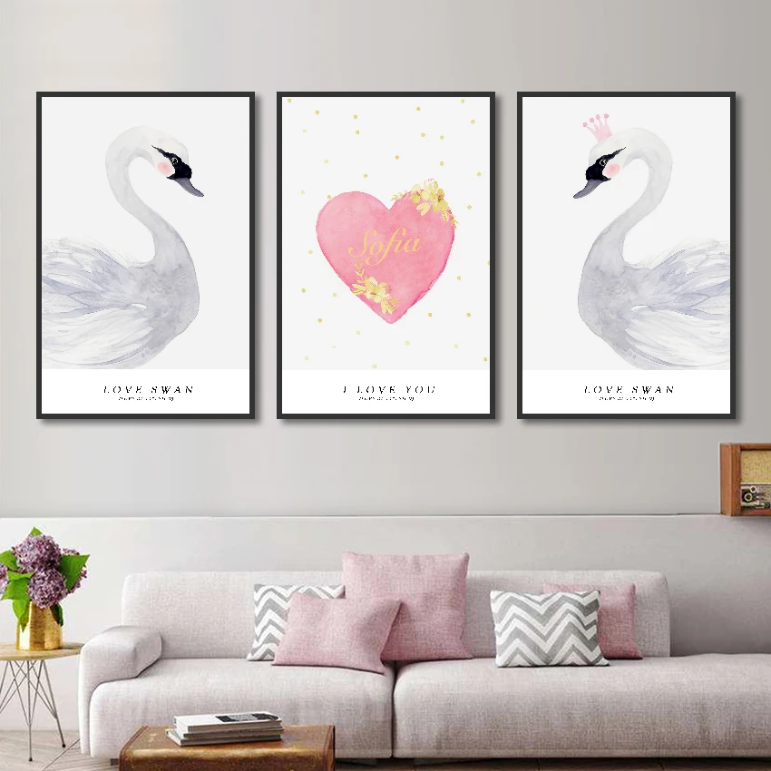 

Modern Decoration Wall Picture Nordic Style Kids Room Decor Poster Romantic White Swan Love Couple Quotes Art Canvas Painting