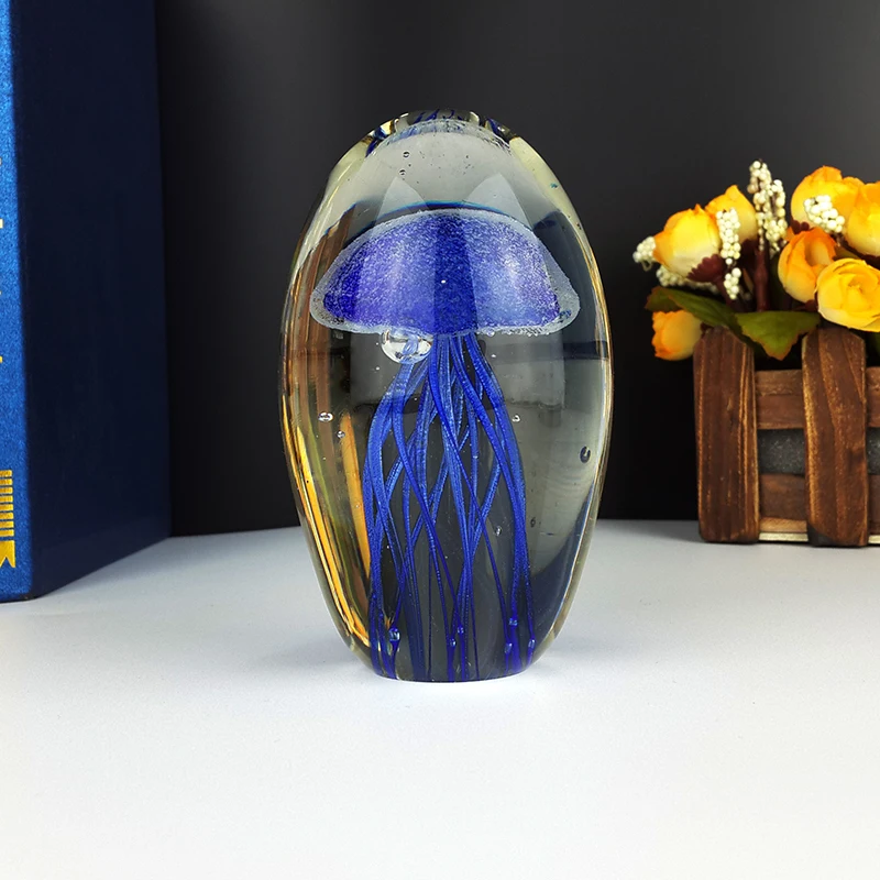 Glass Jellyfish Figurines Ornament Crafts Miniature Figurines Miniature Ornament Glass Ornament Paperweight Aquarium Fengshui Home Decoration