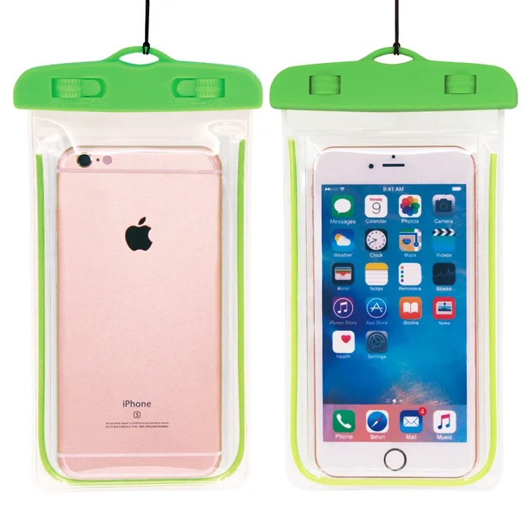 Пляжная сумка для телефона, светящийся Водонепроницаемый Чехол, плавательный гаджет, чехол для телефона, чехол, подходит для 3,5-6 дюймового телефона XiaoMi Iphone samsung - Цвет: GREEN