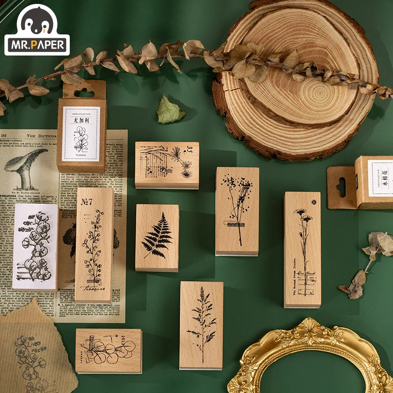 Mr.Paper зеленые травяные деревянные и резиновые штампы альбомы для DIY печать