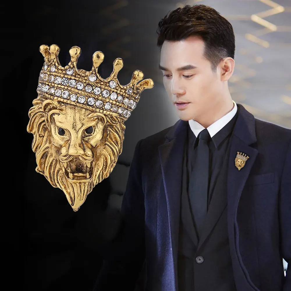 Винтажная металлическая брошь в форме короны льва для мужчин и женщин значок на