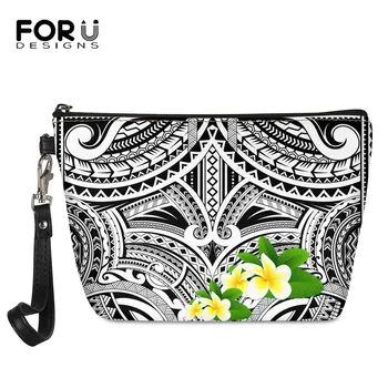 

FORUDESIGNS Luxury Ladies Cosmetic Bag Polynesian Tribal And Flower Pattern Portable Ladies Makeup Bag Travel Organizer Bag New