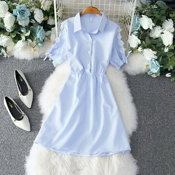 

Dress Summer Female 2020 New Style Junior High School High School Students Hipster Stripes Korean-style Slimming A- line Shirt S