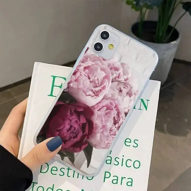 Elegant Pink Purple Peony Flower On the Vase Phone Case for iphone 13 8 7 6 6S Plus X 5S SE 2020 XR 11 12 pro XS MAX a8