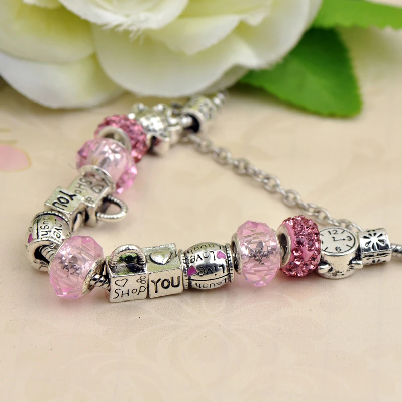Женский браслет pulseras mujer с кристаллами и бусинами, очаровательные ювелирные изделия, серебряные DIY Браслеты, Женская повязка, регулируемая цепочка