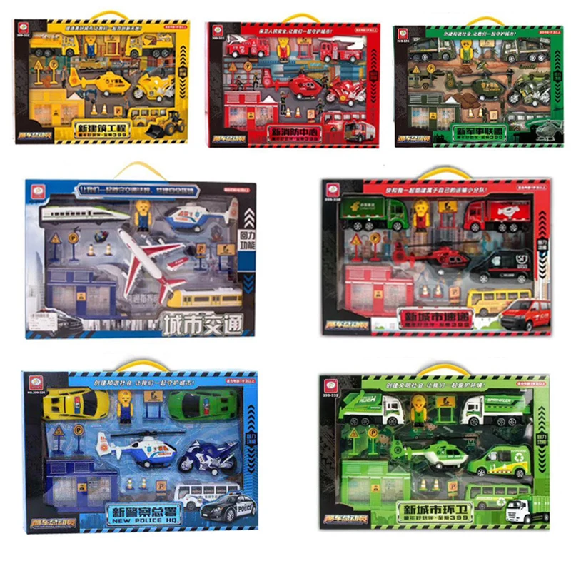 

Children's toy car firefighting military aircraft model combination portable gift box fo kid 3-4-5-6 years of age