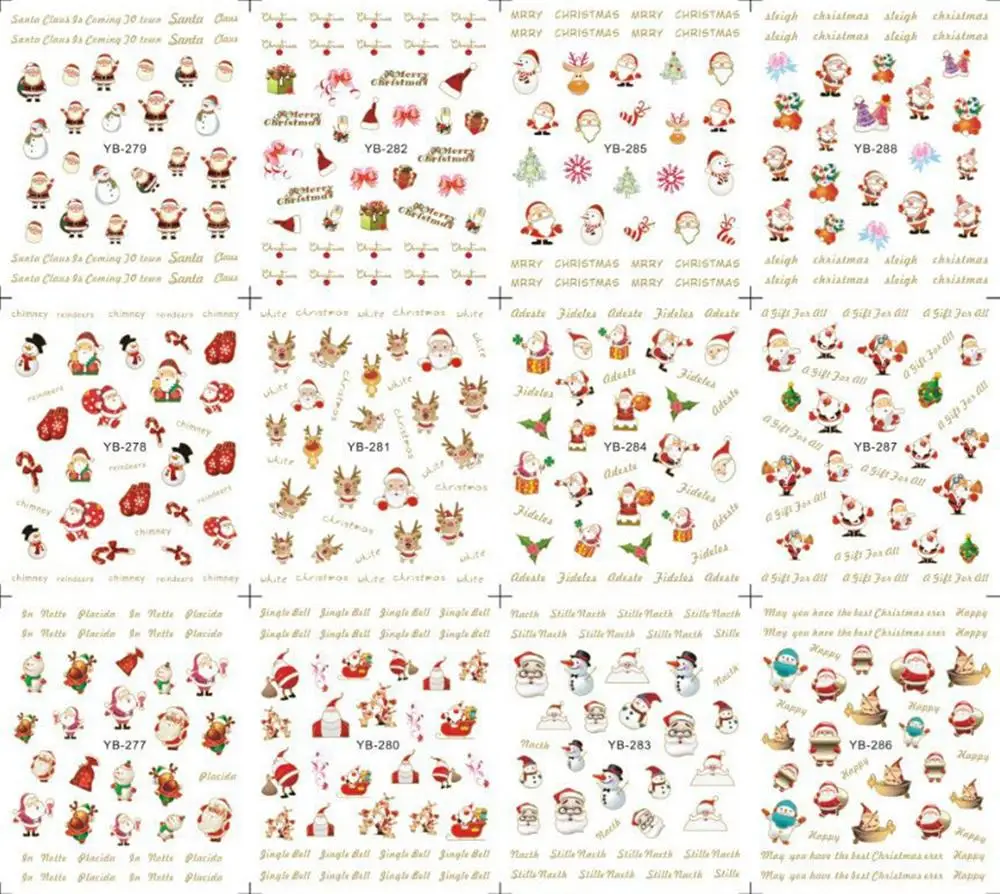 12 видов стилей Рождество стикеры 3D на ногти Nail Art Санта Клаус снежинки Милый Снеговик ногтей наклейки для ногтей украшения Naklejki Na Paznokcie - Цвет: SG280