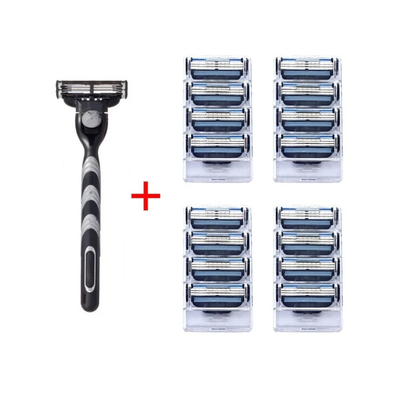 

1pcs Holder + 16pcs Compatible MACH 3 Razor Blade Manual 3 Layer Razor Blade Shaver Razor Blade Replacement Gillettee