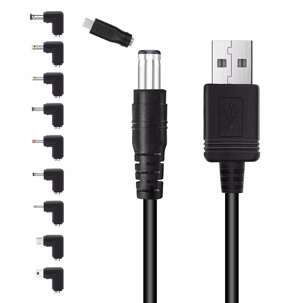 Универсальный USB для DC 5,5x2,1 мм штепсельный шнур питания с 10 разъемами для роутеров, мини-вентиляторов, динамиков, камер, смартфонов и т. Д
