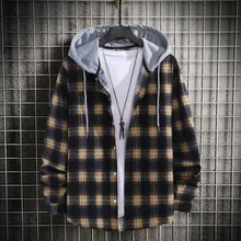 

Plaid Hooded Mens Long Sleeved Shirt Korean Casual Loose Coat Cardigan Fashion Hip Hop Male Streetwear Sweartshirts Man Clothing