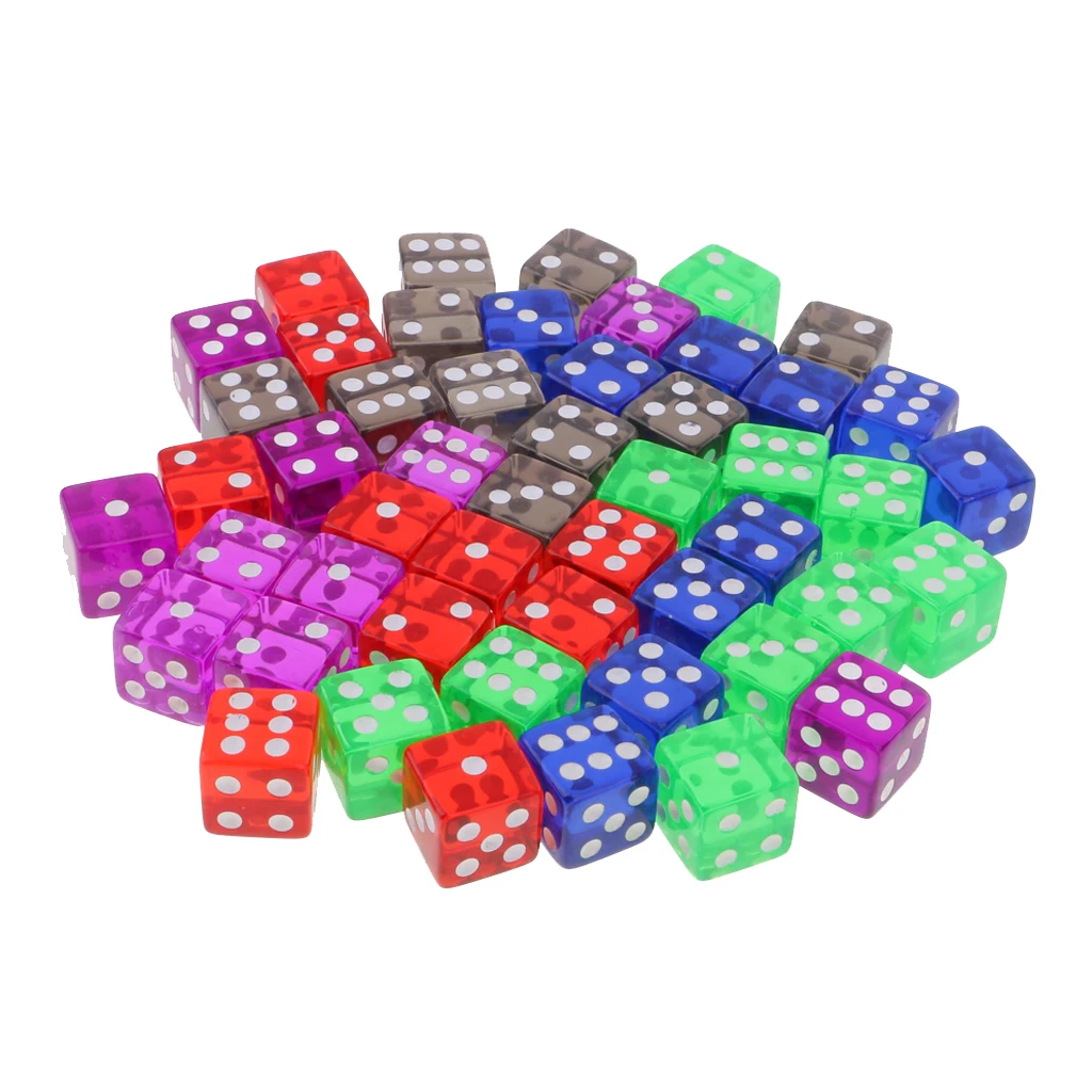 50Pcs 16mm D6 Dice Die Dotted Square 5 Colors for DND MTG RPG Gaming Props