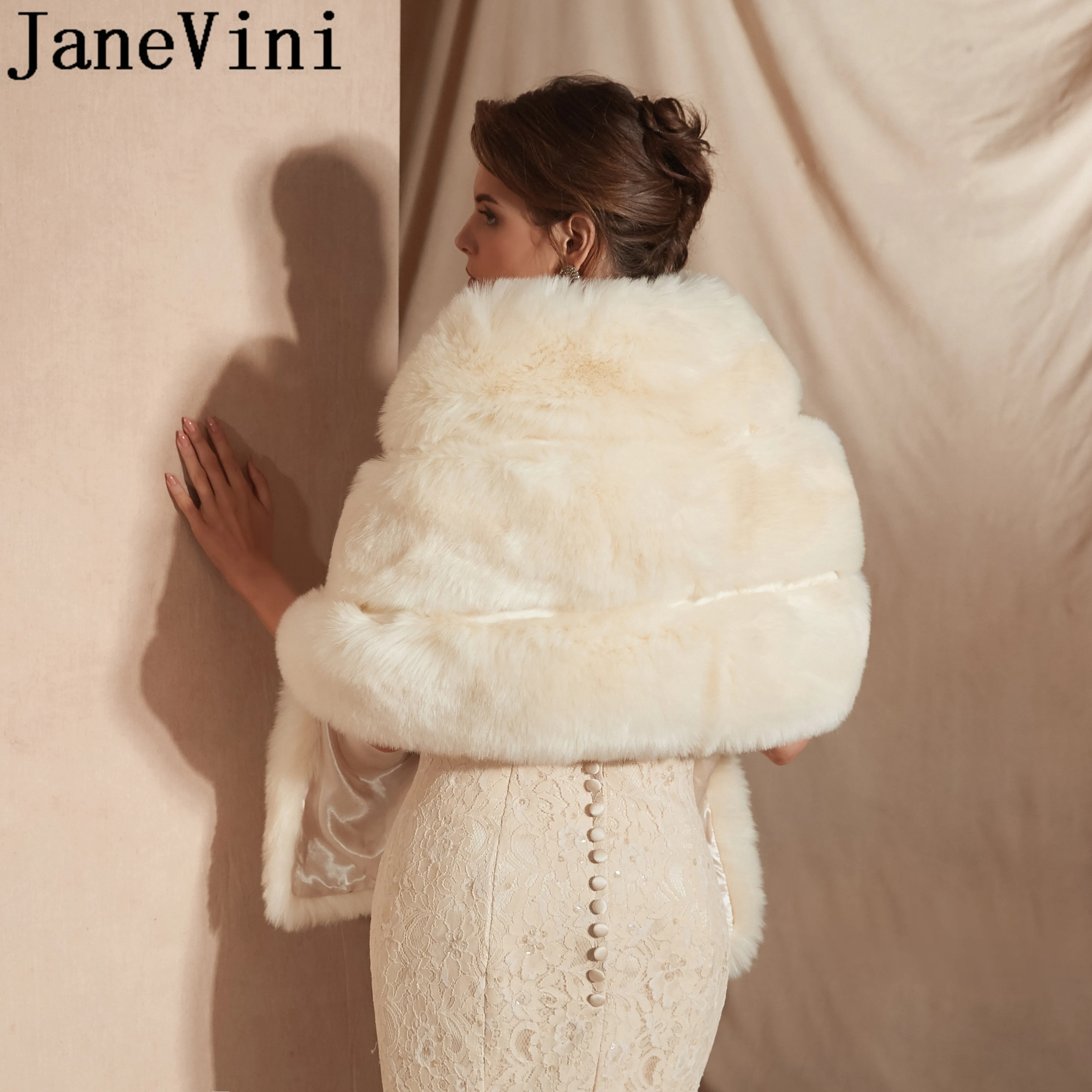 JaneVini, теплая Свадебная меховая накидка, шаль, зимнее свадебное платье, накидка из искусственного меха, болеро, накидка для женщин, невесты, свадебная накидка, болеро