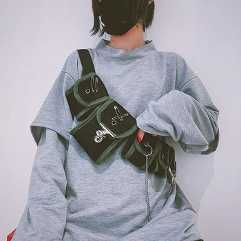 

YoReAi Small Multi-pockets Crossbody Bag Hip Hop Waist Pockets Belt Oganizer Carrying Pouch Waist Pocket Case Chain Belt Bags