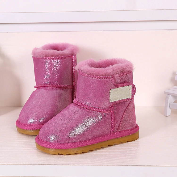 Детская обувь зимние сапоги для девочек детские австралийские водонепроницаемые ботинки из овечьей кожи детские зимние теплые ботинки с мехом и бархатом для детей, размер 21-28 - Цвет: Jun235H