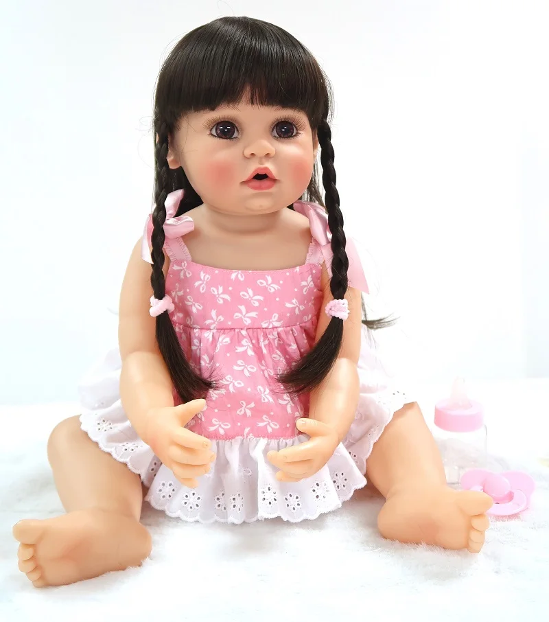 

new sweet face Original DollMai bebe reborn toddler girl pink/blue princess baty toy very soft full body silicone doll surprice