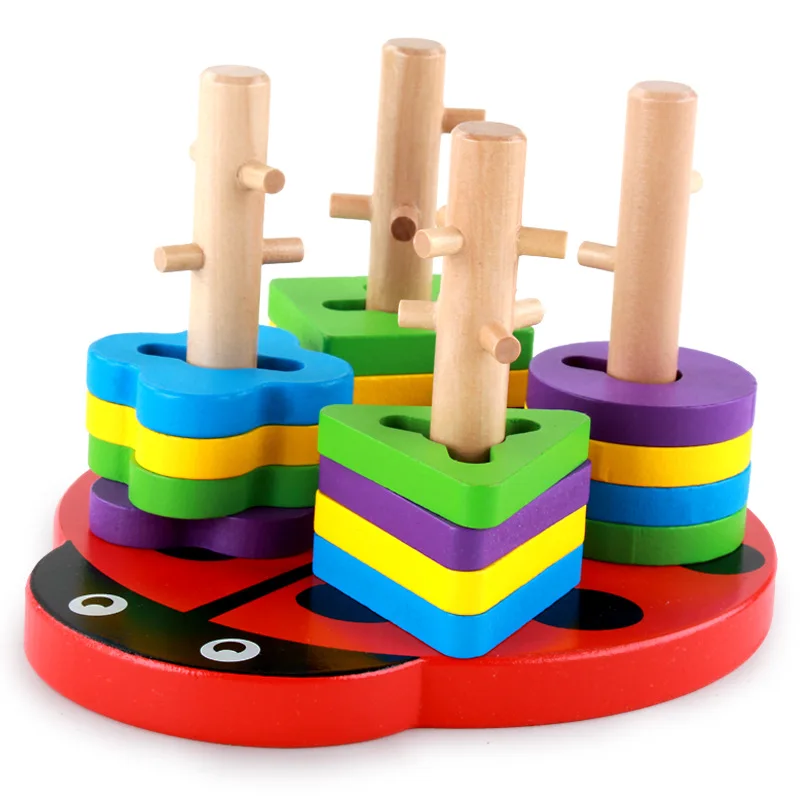 

Wooden Shape Color Recognition Toy Four-column Column Building Blocks Children's Educational Early Childhood Toys