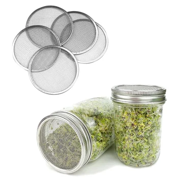 

5 Stainless Steel Sprouting Strainer Mesh Screen Lids for Wide Mouth Mason Jars Filter Cap Seeds Sprouts Growing Sifting Covers
