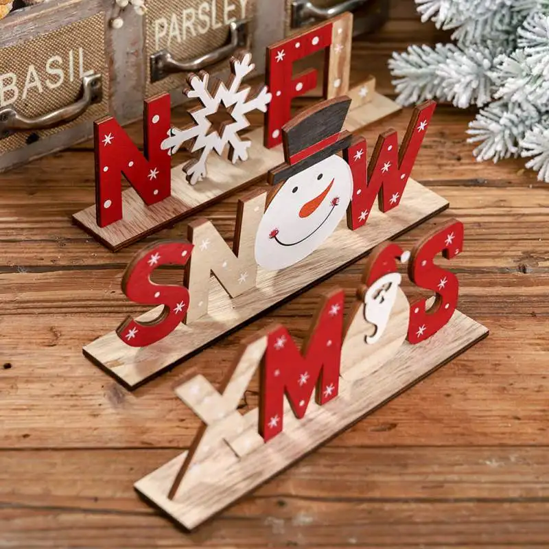 Новые деревянные отдельные буквы знак Санта Клаус Снеговик снежинки Рождественская вечеринка Рождественский подарок украшение дома стол