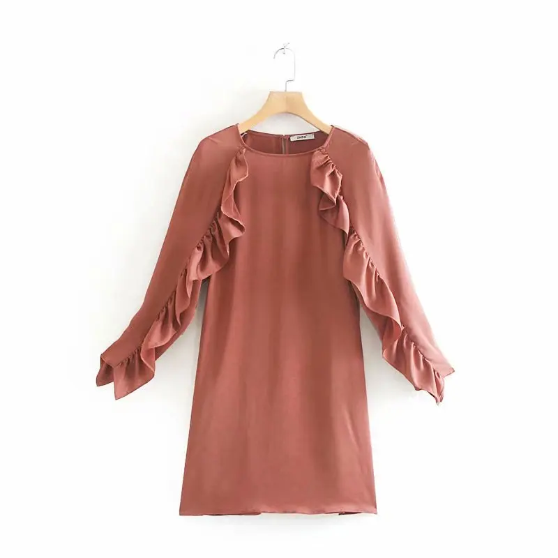 ZA Long Sleeve Dress Women Round Neck Patchwork Laminate Decoration Dresses Fashion Clothes Streetwear