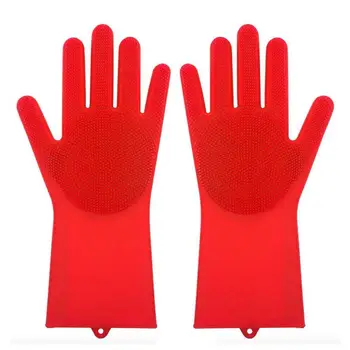 

Magic Silicone Gloves 100% Food Grade Cleaning Dishwashing Brushs Heat Resistant for Cleaning Household Dish Washing (Red)
