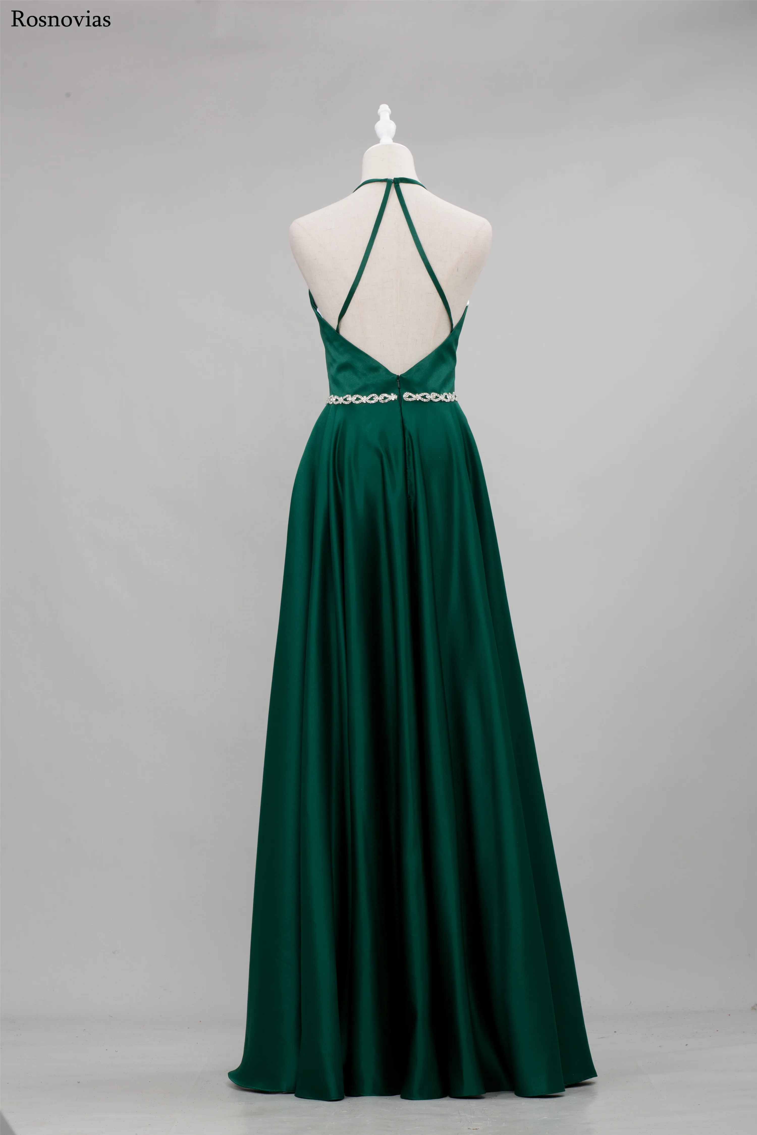Green Prom Dresses 2020 Halter Open Back Sweep Train Simple A Line Evening Party Dresses Formal Gowns Vestidos De Fiesta Custom