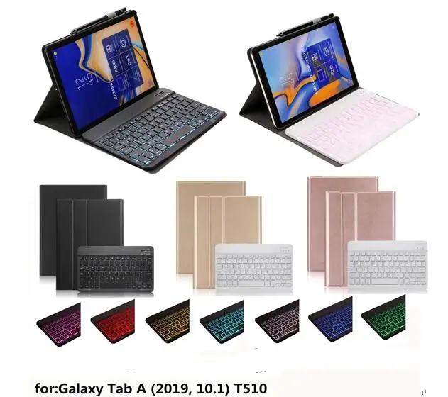 Чехол, 7 цветов, светильник с подсветкой, клавиатура для samsung Galaxy Tab A 10,1 T510 T515, чехол для планшета, Bluetooth клавиатура, Чехол+ пленка+ ручка