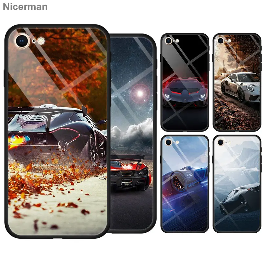 buy Hot Car Automobile Autocar Tempered Glass Case Coque for iPhone 7 8 Plus 6 6s Plus XR X XS MAX XIR XI MAX Glass Cover