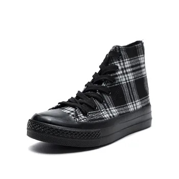 

2020 Spring High-top Hong Kong Style Board Shoes Casual Plaid Student Board Shoes Retro Canvas Women Chunky Sneakers Sewing EVA