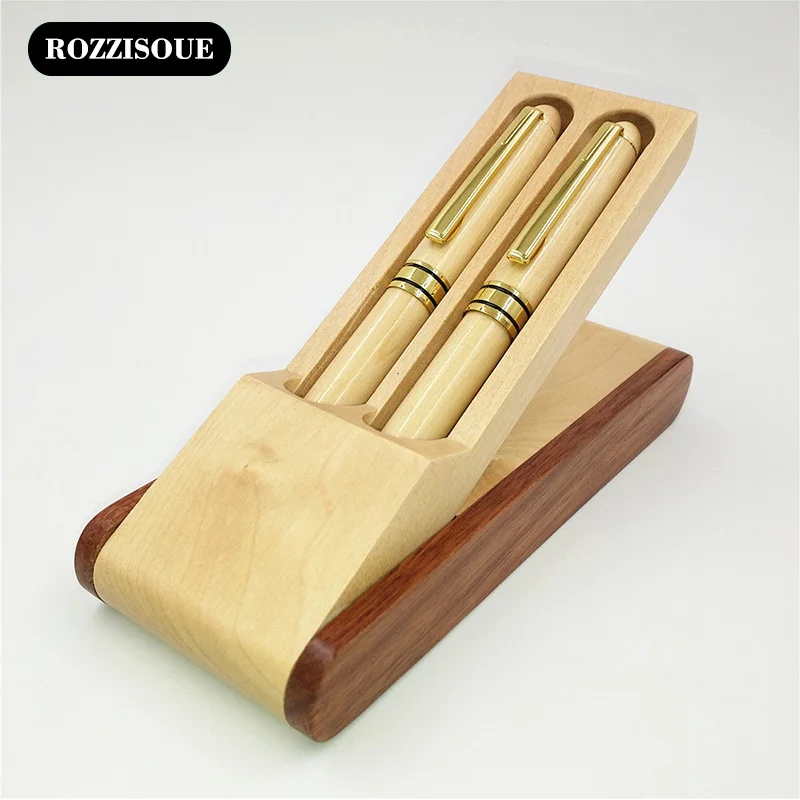 

Wooden Engraved Ballpoint Pen Personal Executive Business Gift Office Supplies Luxury Fountain Pen Wood Storage Case Box Set