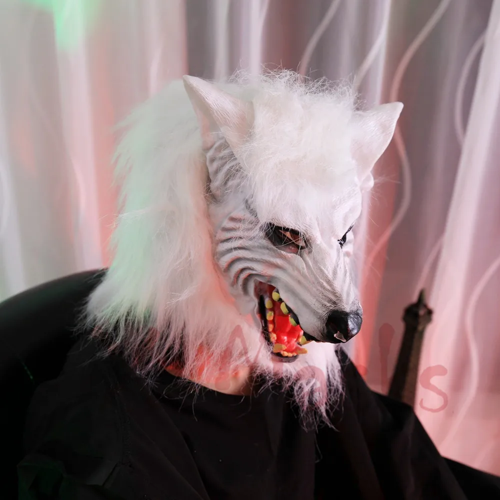 Коричневый волк белые маски волка латексная маска капот вечерние маски Ужас настоящая голова животного маска страшный Ларп террор зомби роль