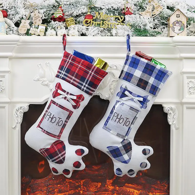 

HobbyLane Christmas Gift Socks Cute Cartoon Dog Paw Shape Christmas Stocking Hanging Bag for Decoration