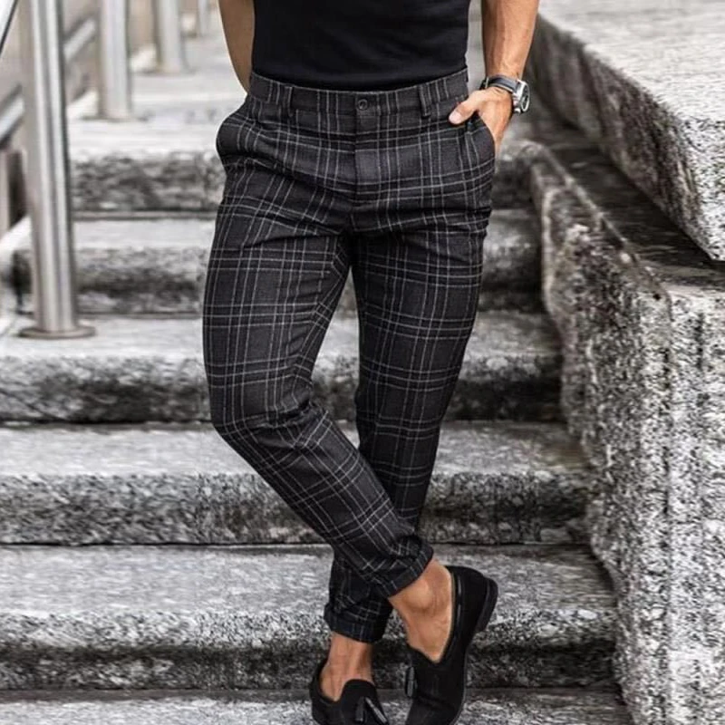Men's Checkered Stretch Slim Pants - Temu-hanic.com.vn