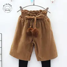 Детская одежда; коллекция года; сезон осень-зима; стиль для девочек; вельветовые пушистые Бальные брюки с фальш-вставкой; P9134