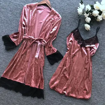 

Lady Pink 2PCS Robe Suit Bride Bridesmaid Wedding Robe Sexy Night Dress Sleepwear Lougne Nightgown Home Dress Velour Negligee