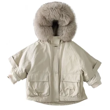 

1903 New Fashion Autumn and Winter Clothing Children's Natural Fur Overcoat Fox Fur Collar Girl Rex Rabbit Fur Coat