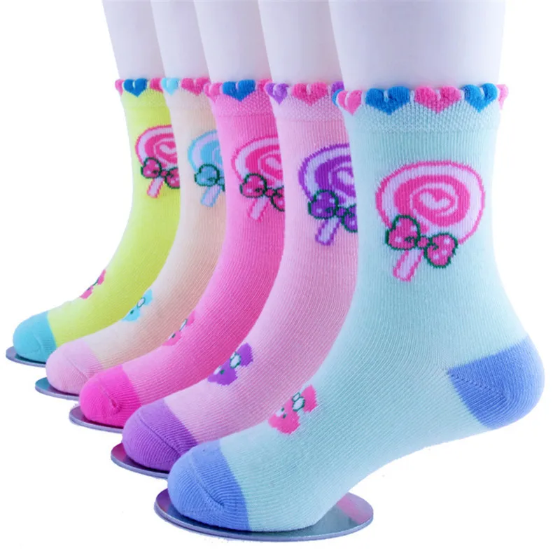 5 пар/лот, детские зимние осенние носки, носки с рисунком для девочек, детские носки, дышащие хлопковые носки для мальчиков и девочек 2, 4, 6, 8, 10 лет - Цвет: Lollipop