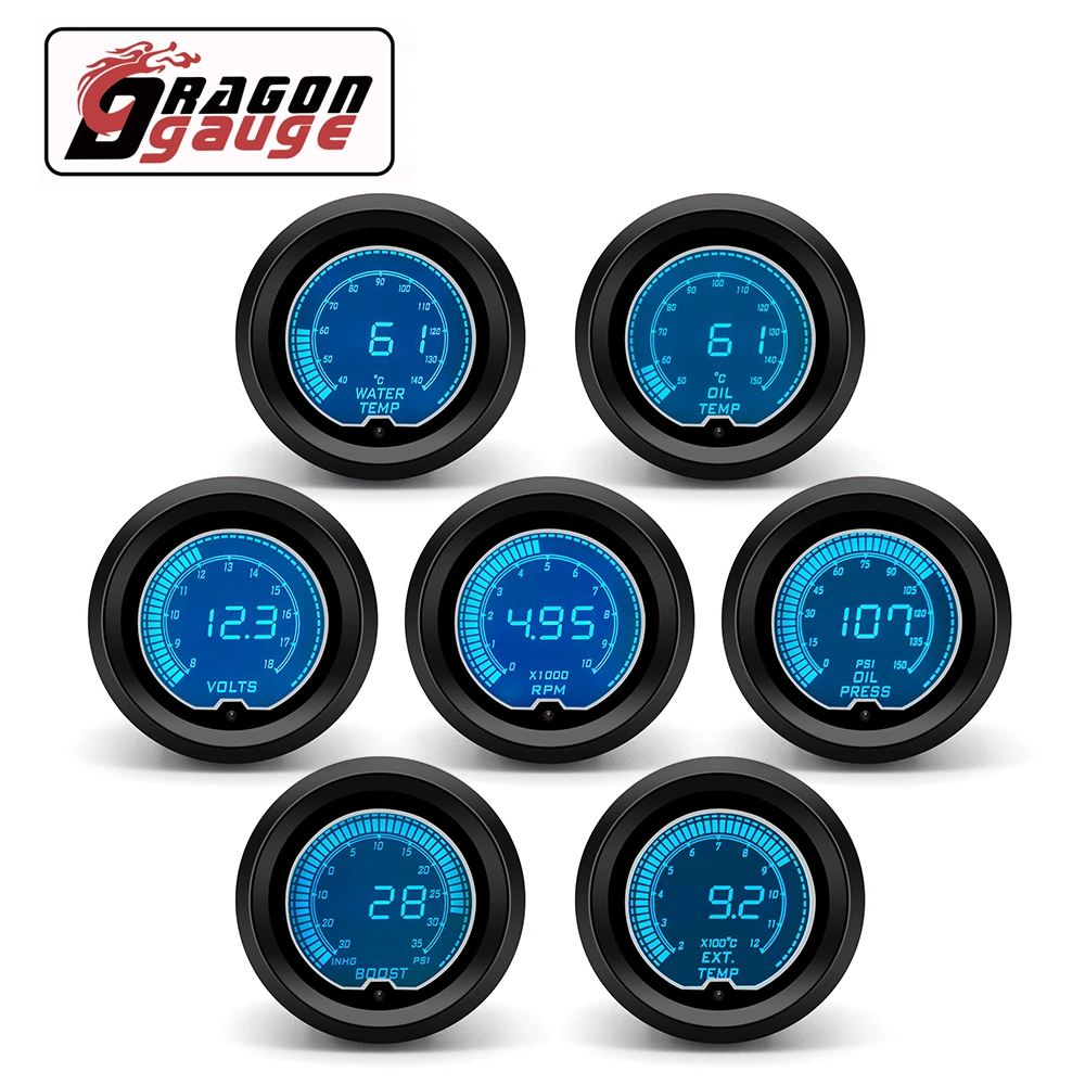 52mm Tachometer Voltage Water Temp Oil Temp Oil Press LED Digital Display 7 Colors Change Car Gauge Fit for 12V Car tachometer gauge engine tachometer tachometer meter