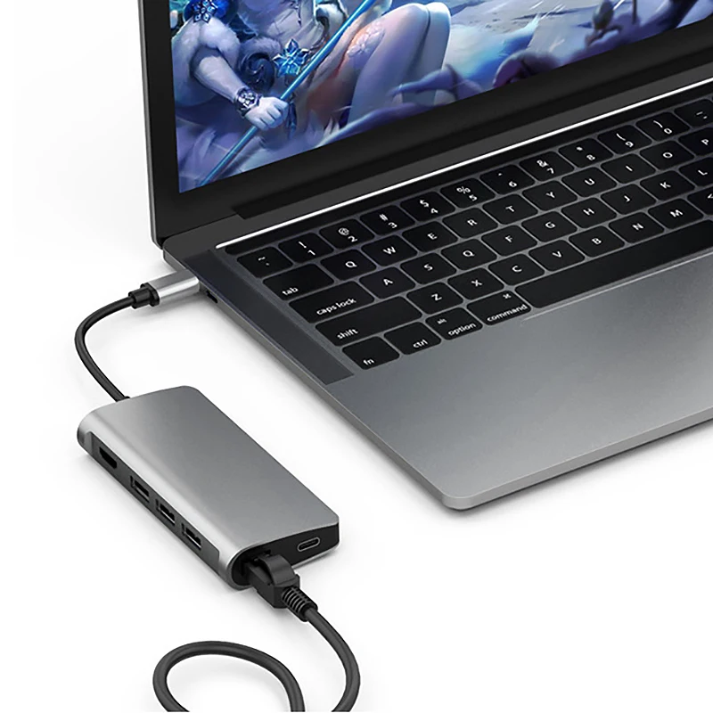 8 в 1 usb хаб для передачи данных типа C с портовым 3 USB 0 + 4K HDMI Micro SD Type PD RJ45 гигабитный