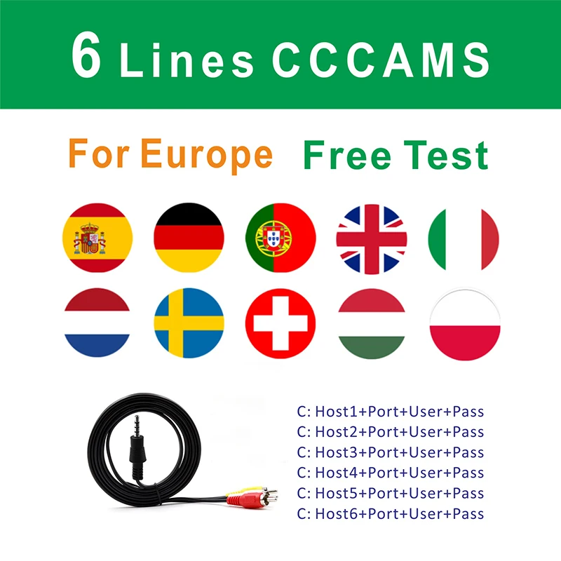 DVBS2 Европа CCCams 6 линий на 1 год бесплатный тест cccams сервер Испания Германия Польша Великобритания италия Европа cline oscam приемник V8 nova