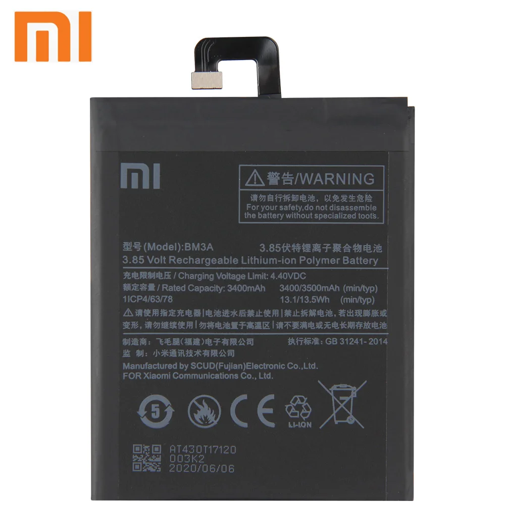 Xiao Mi Xiaomi BM3A аккумулятор для телефона mi Note3 Note 3 3400 мАч оригинальная запасная