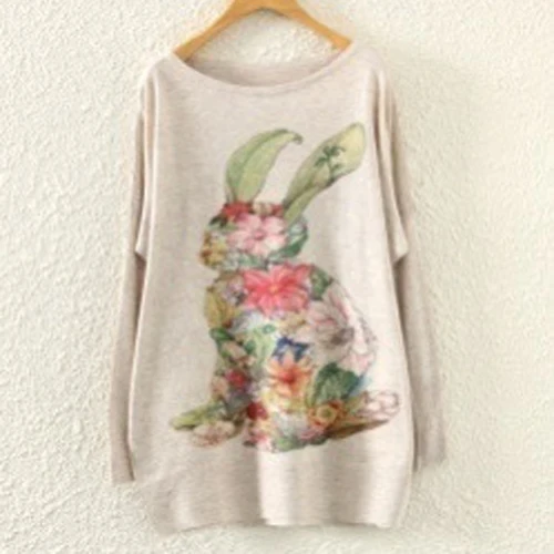 F903 Floral Rabbit Artguy/весенне-осенние свитера с рукавом «летучая мышь», пуловер с рождественским принтом, джемпер, повседневный Свободный вязаный женский свитер с Санта Клаусом - Цвет: F903 Floral Rabbit