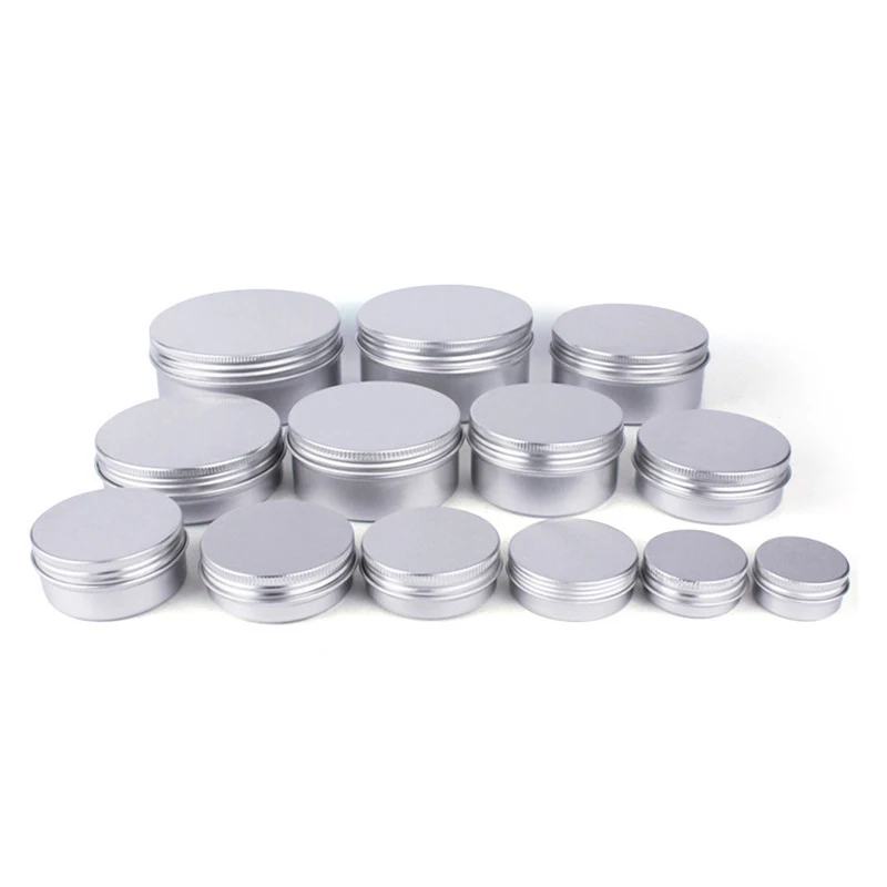 

10Pcs 5g 10g 15g 20g 30g 50g 60g Empty Silver Metal Aluminum Tins Cans Screw Top Round Candle Spice Face Cream Boxes Containers