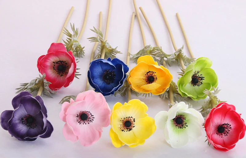 JAROWN Real Touch Artificial PU Anemone Flowers Silk Flores Artificiales Wedding Holding Fake Flowers Home Garden Decorative Wreath (65)
