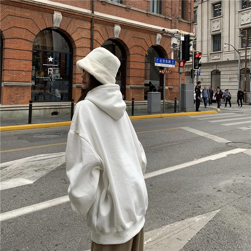  5 colors 2019 autumn and winter korean style solid color thicking hoodies womens warm sweatshirts a