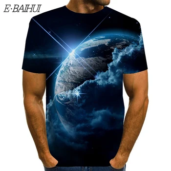 

E-BAIHUI Hot Sale Casual Loose 3D Digital Printed T-shirt Men's Starry Sky Universe Print Short Sleeve Street Casual Top