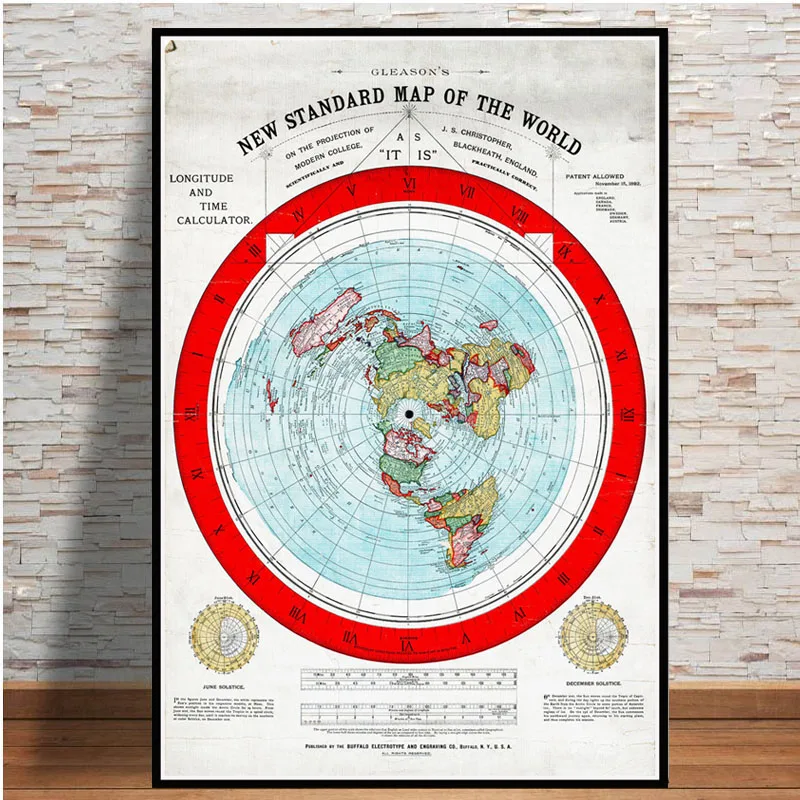 Poster E Stampe 1892 Flat Earth Map Movie World Map Modern Painting Art Immagini A Parete Per Soggiorno Home Collection Decor