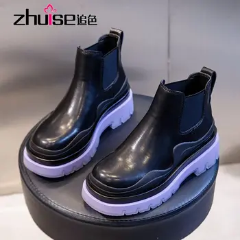 

Autumn and winter leather Martin boots women 2020 new British style short shoes women thick-soled thick heel casual women's shoe