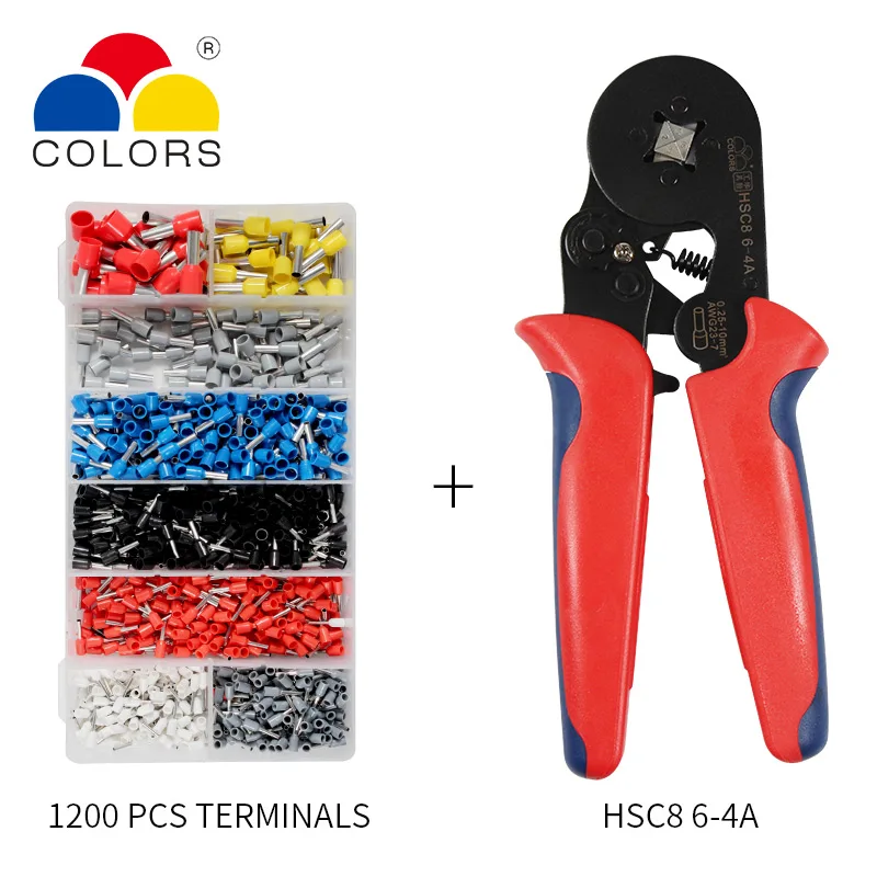 

HSC8 6-4 Terminal Crimping Pliers Wire Stripper Crimper Ferrule Crimping Hand Tool Pliers+ 1200 Terminals Kit