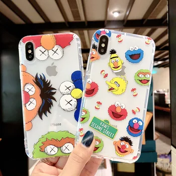 

Transparent cute cartoon sesame street phone case for iphone x xr xs max 8 7 6 6s plus lot soft cover air cushion anti falling