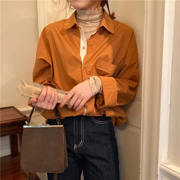 

2020 Spring And Autumn New Youth Popular Solid Color Lapel Hit Color Single-breasted Long-sleeved Shirt Fashion Casual Shirt